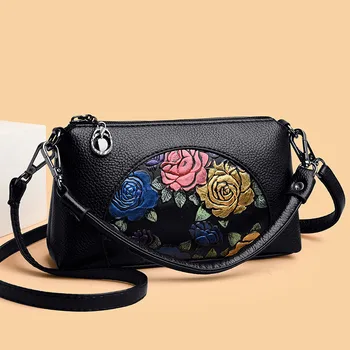 

New Designer Ladies Hand Bag Famous Brand Printing Flower PU Leather Women Shoulder Bag Lychee Pattern Crossbody Messenger Bag