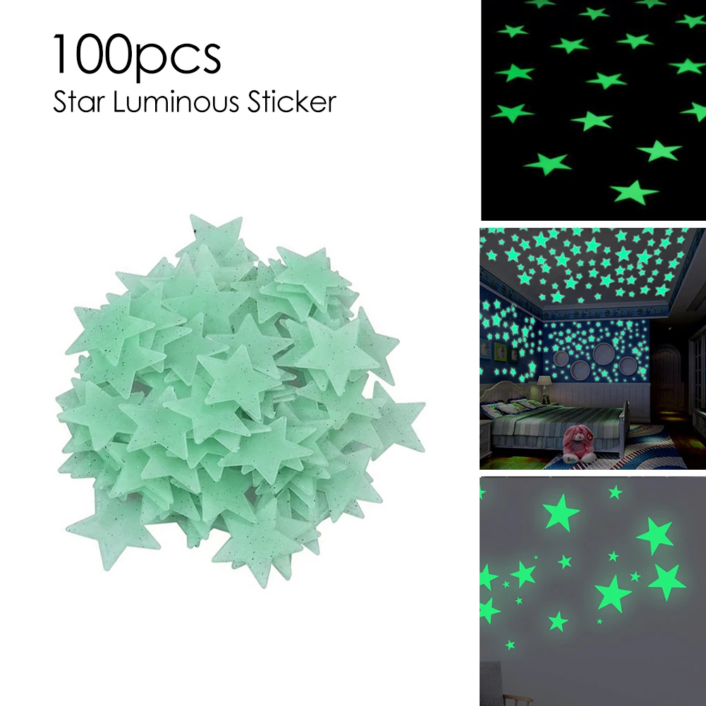 Star Stickers 3D Glowing Moon and Star Wall Stickers Decoration for Bedroom and Party Sky-Blue 101pcs 