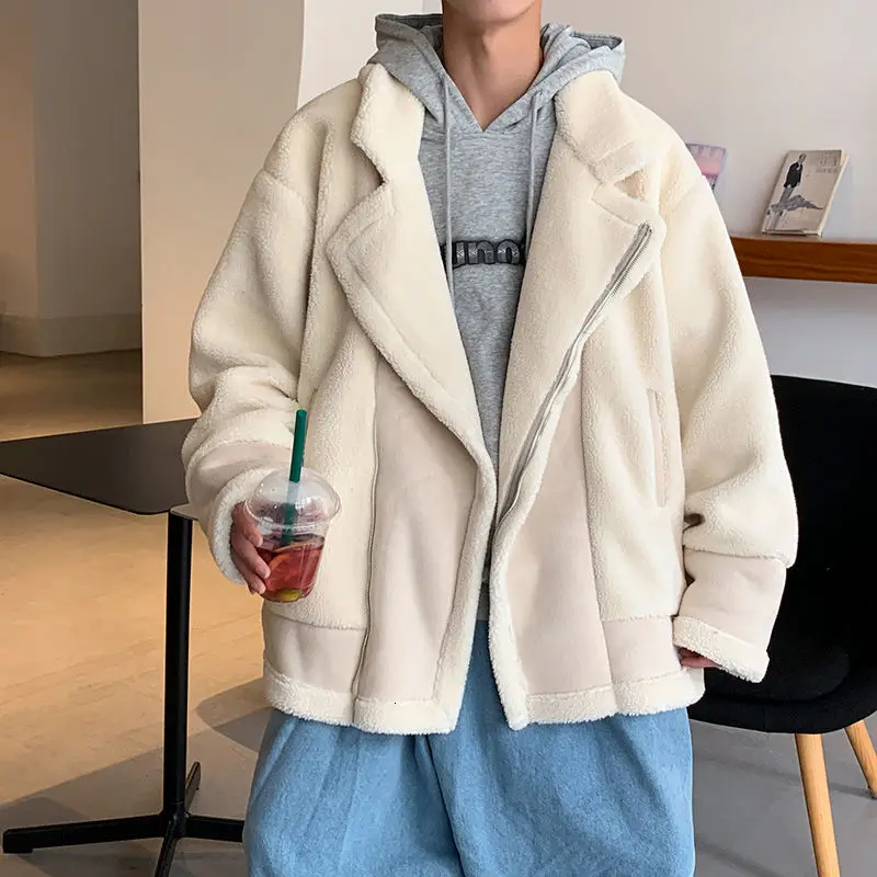 

Winter Thick Lamb Wool Jacket Men's Warm Fashion Casual Reversed Coat Men Wild Loose Korean Short Coat Mens Clothes M-3XL