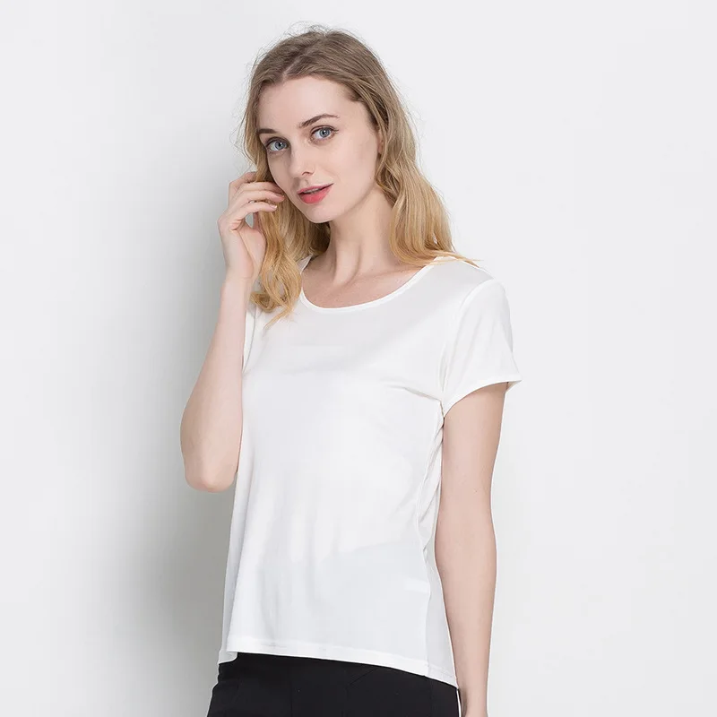 

100% Pure Silk Women's T-Shirts O Collar Tops Tees Shirt Women Solid Candy Color Female Clothes Short Sleeve Woman Wears