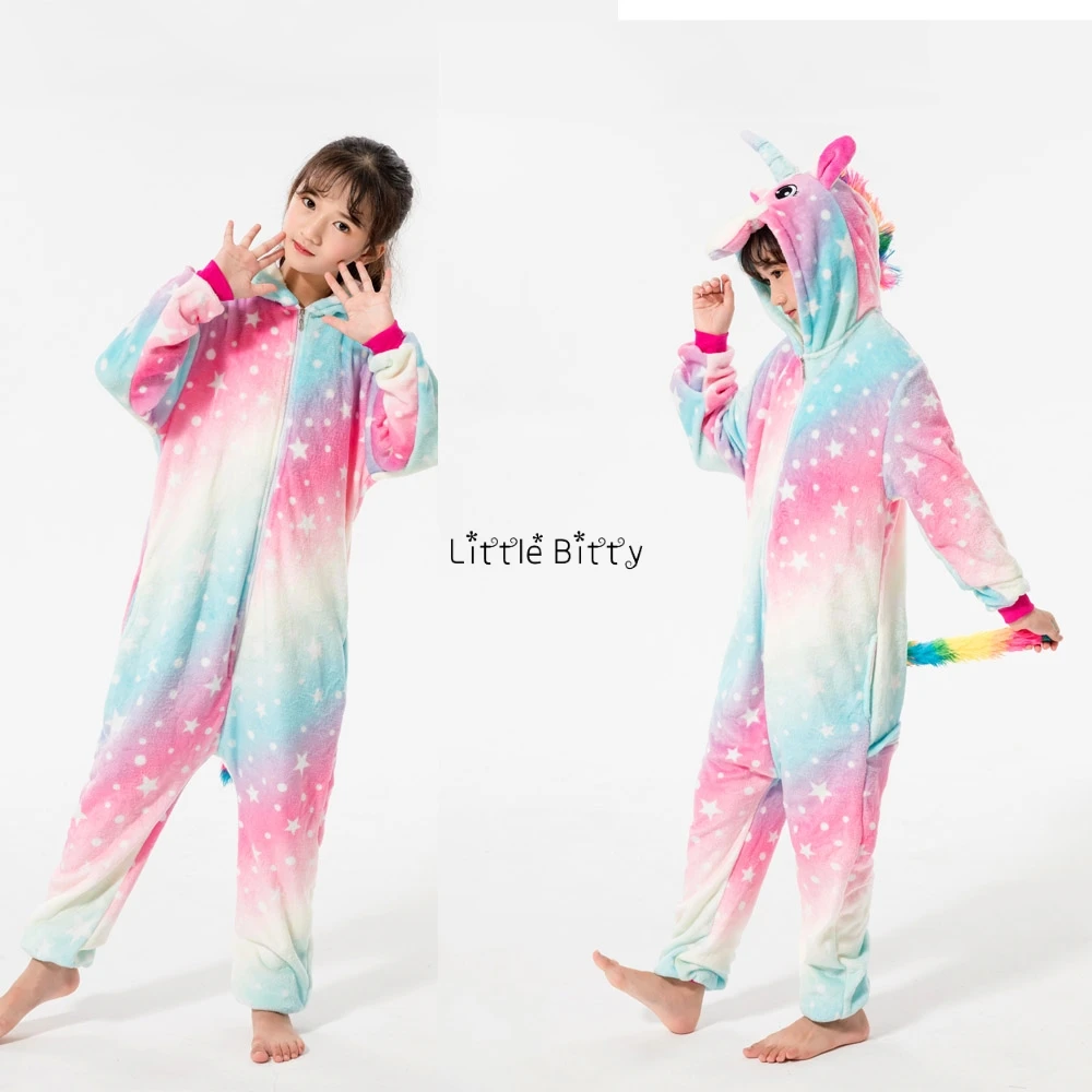Пижамы с единорогом для мальчиков и девочек; фланелевый костюм с единорогом для детей 4, 6, 8, 10, 12 лет; детские пижамы