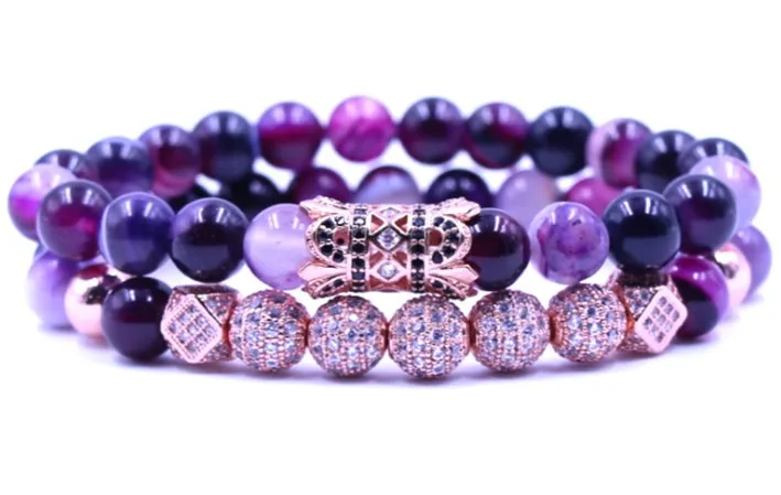 8 мм 2 шт./компл. розовое золото df3r эластичная регулируется природа фиолетовая бусина микро проложить cz Циркон кубический цирконий трубчатый браслет ювелирные изделия