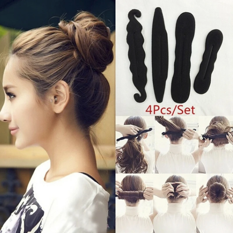 New 4Pcs/Set Hair Donut Women Magic Foam Sponges Styling Hair Clip Device Donut Messy Bun Hairs Clips Tools