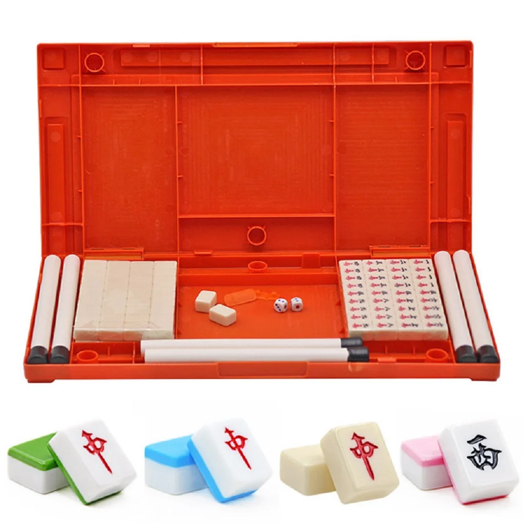 Mini Mahjong Portable Travel Board Game Chinese Mahjong Set With Foldable Table
