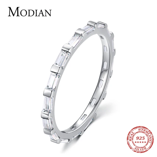 Modian 2021 Real 925 Sterling Silver Rainbow CZ Simple Fashion Finger Ring Stackable Enamel Rings For Women Brand Fine Jewelry 5