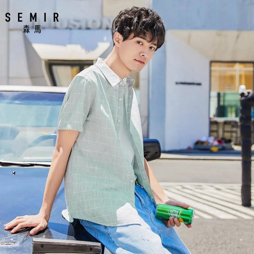 SEMIR рубашка с коротким рукавом мужская Подростковая летняя новая Однотонная рубашка Корейская мужская хлопковая рубашка с коротким рукавом Повседневная