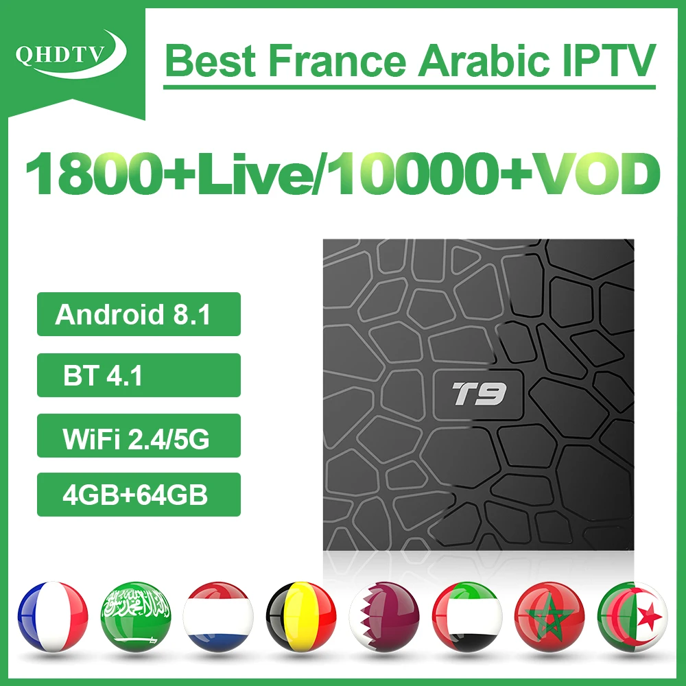 Iptv France Arabic T9 Android 8.1 Tv Box RK3328 1 Year QHDTV Iptv Subscription BT4.0 4GB 64GB Belgium Morocco Netherlands IP TV Iptv France Arabic T9 Android 8.1 Tv Box RK3328 1 Year QHDTV Iptv Subscription BT4.0 4GB 64GB Belgium Morocco Netherlands IP TV