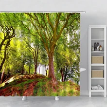 

Green Forest Landscape Shower Curtain Set Hooks Spring Tree senery Home Decor Bath Curtain Polyester Fabric Cloth for Bathroom
