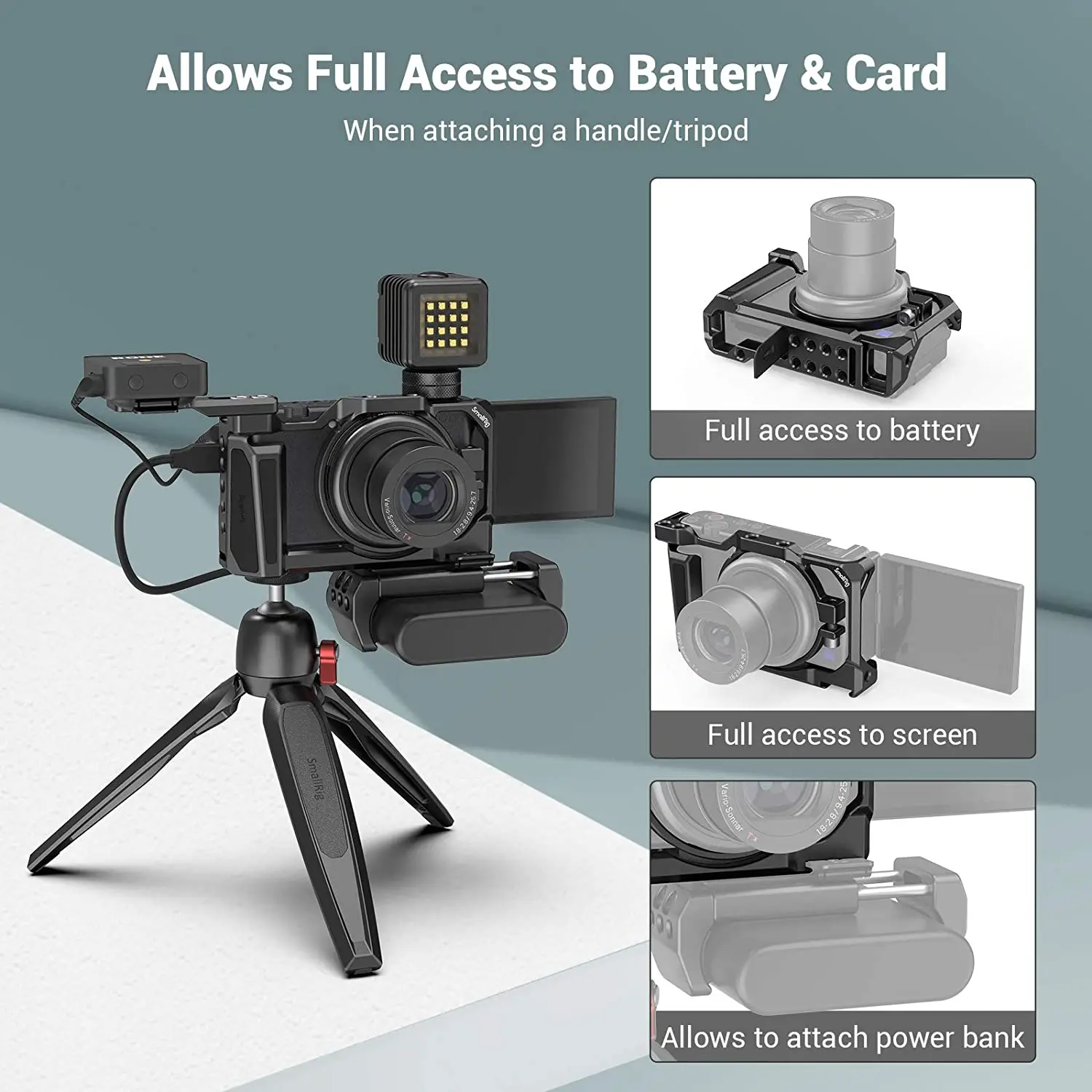 Gaiola para Sony Gaiola com Alça Integrado para Microfone Smallrig Câmera Lateral Sapato Frio Flash Luz Opção Faça Você Mesmo 2938 Zv1 - Image 3