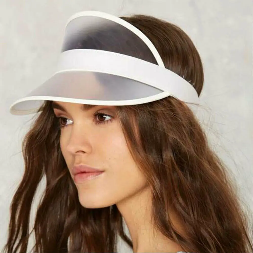 Hot Summer PVC Hat Solid Sun Visor Party Casual Hat Clear Plastic Adult Women Fashion Ladies Sunscreen Cap