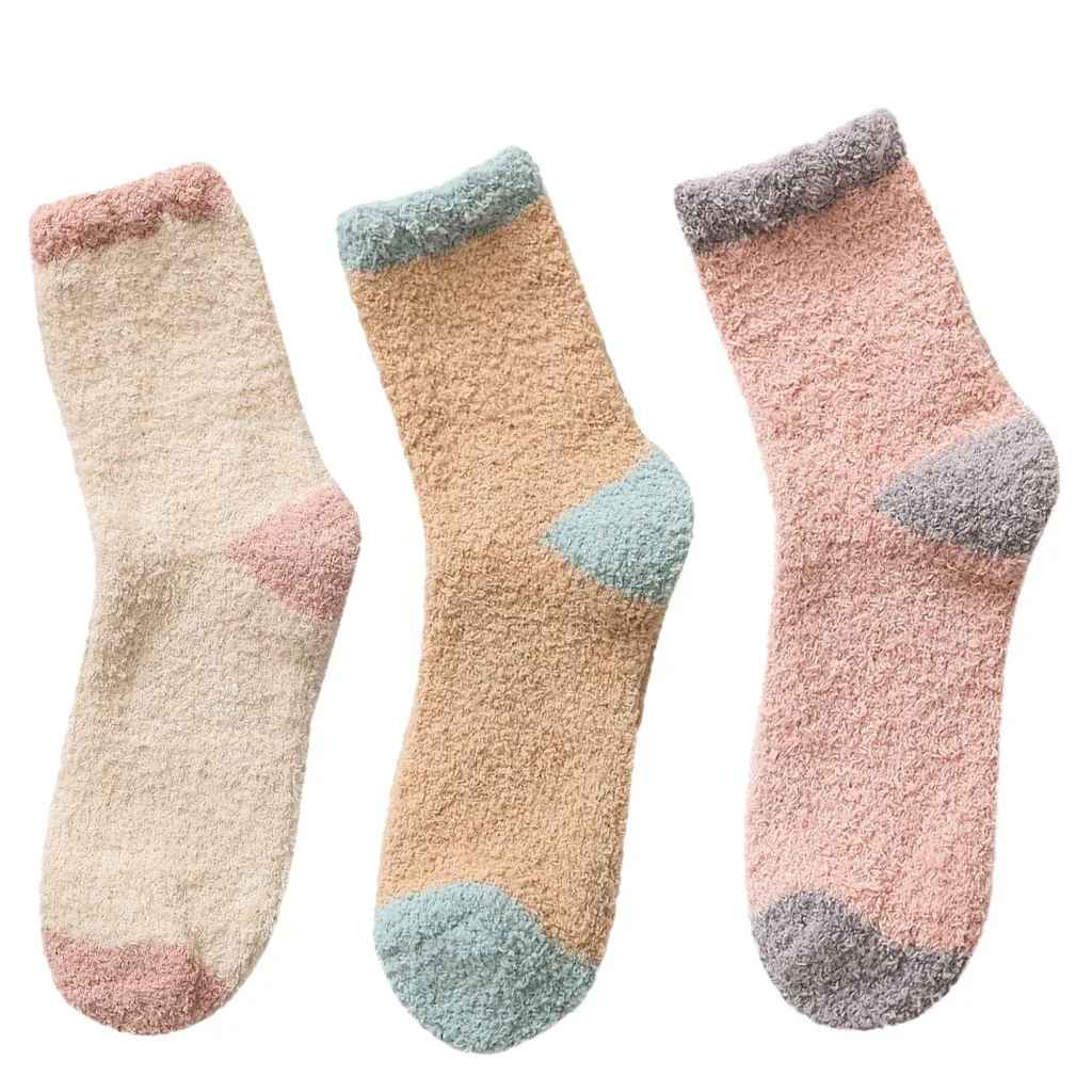 Очень милые носки, женские теплые носки осень-зима, модные новые носки из кораллового флиса, 3 пары женских комплектов - Цвет: A