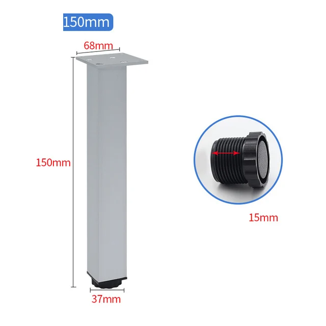 4pcs/lot 5-30cm Aluminum alloy cabinet foot Height adjustable Furniture support legstable Chairs Bed Sofa Feet square Level Feet silver 150mm