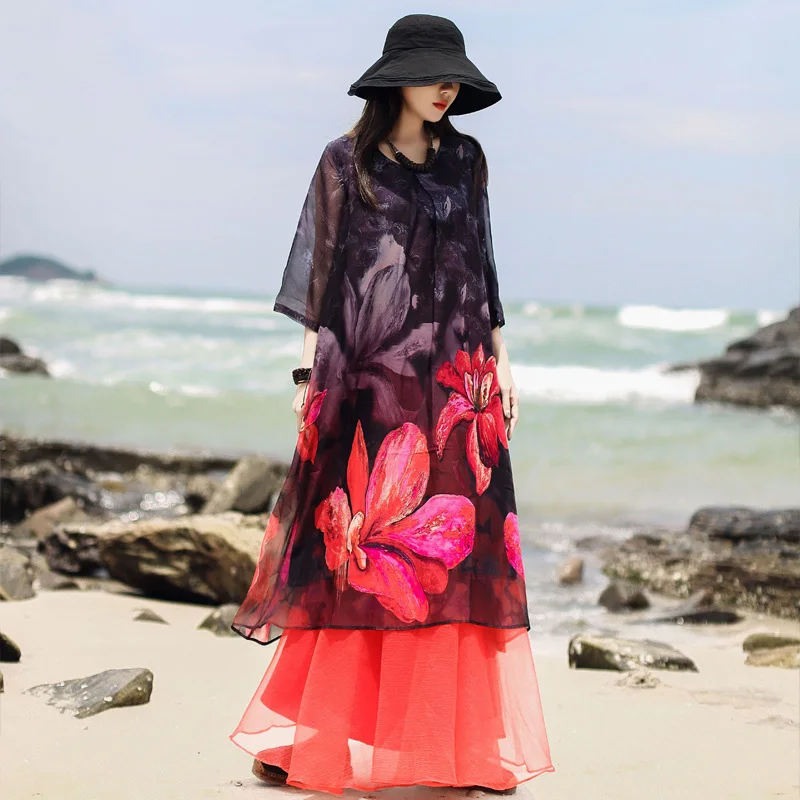 

Johnature Women Print Floral Dress 2019 Autumn New O-Neck Vintage Jacquard Women Cloths Chinese Style Loose High Quality Dress