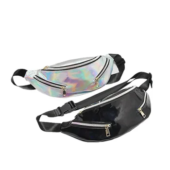 

Women's Laser Waist Pack Fashion Slant Cross Chest Bag Storage Outdoor Fashion Sports Bag Silver Black /BY