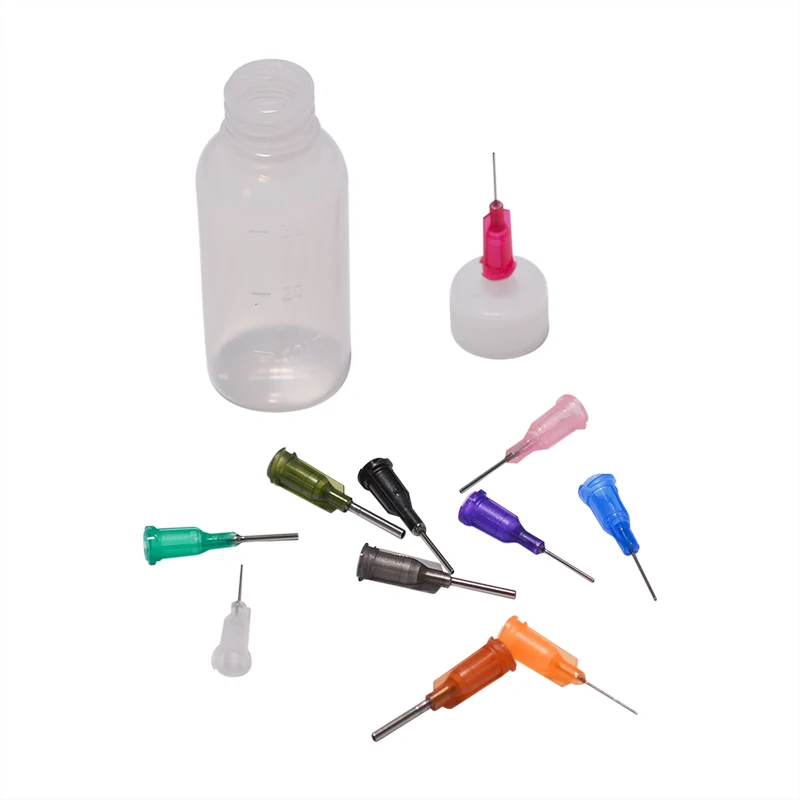 50cc 30ml Plastic Dispensing Bottle with Syringe Needle Nozzle Squeeze glue  gel alcohol pot reuse for