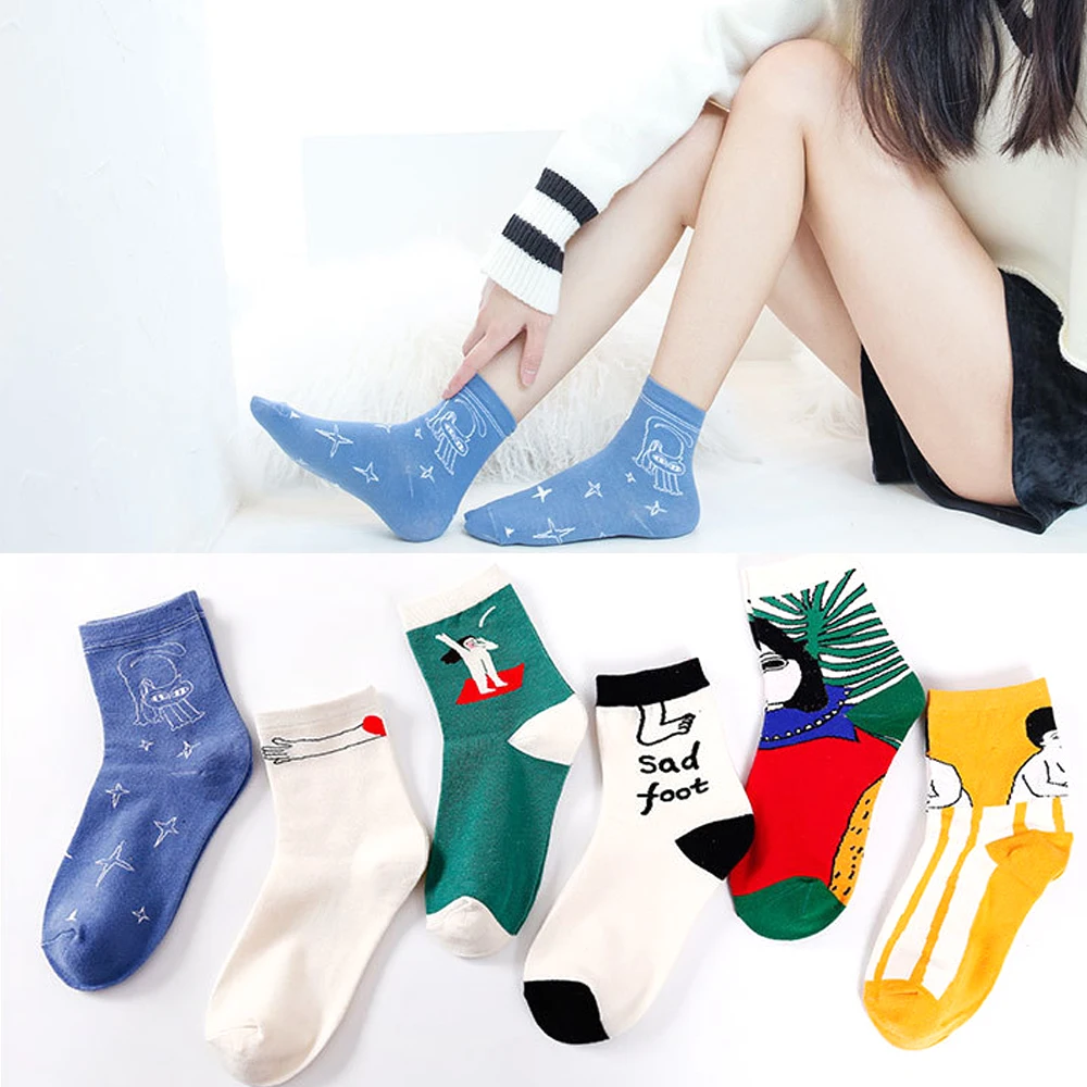 

Fashion Europe Women Socks Cartoon Tide Cool Short Sock Colourful Cotton Party Happy Socks Creative Pattern Comfortable 1Pair