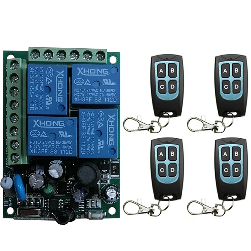 

433Mhz Universal Wireless Remote Control AC 220V 10Amp 4CH Relay Receiver and Transmitter for Garage\ door\ motor\ curtain\ LED
