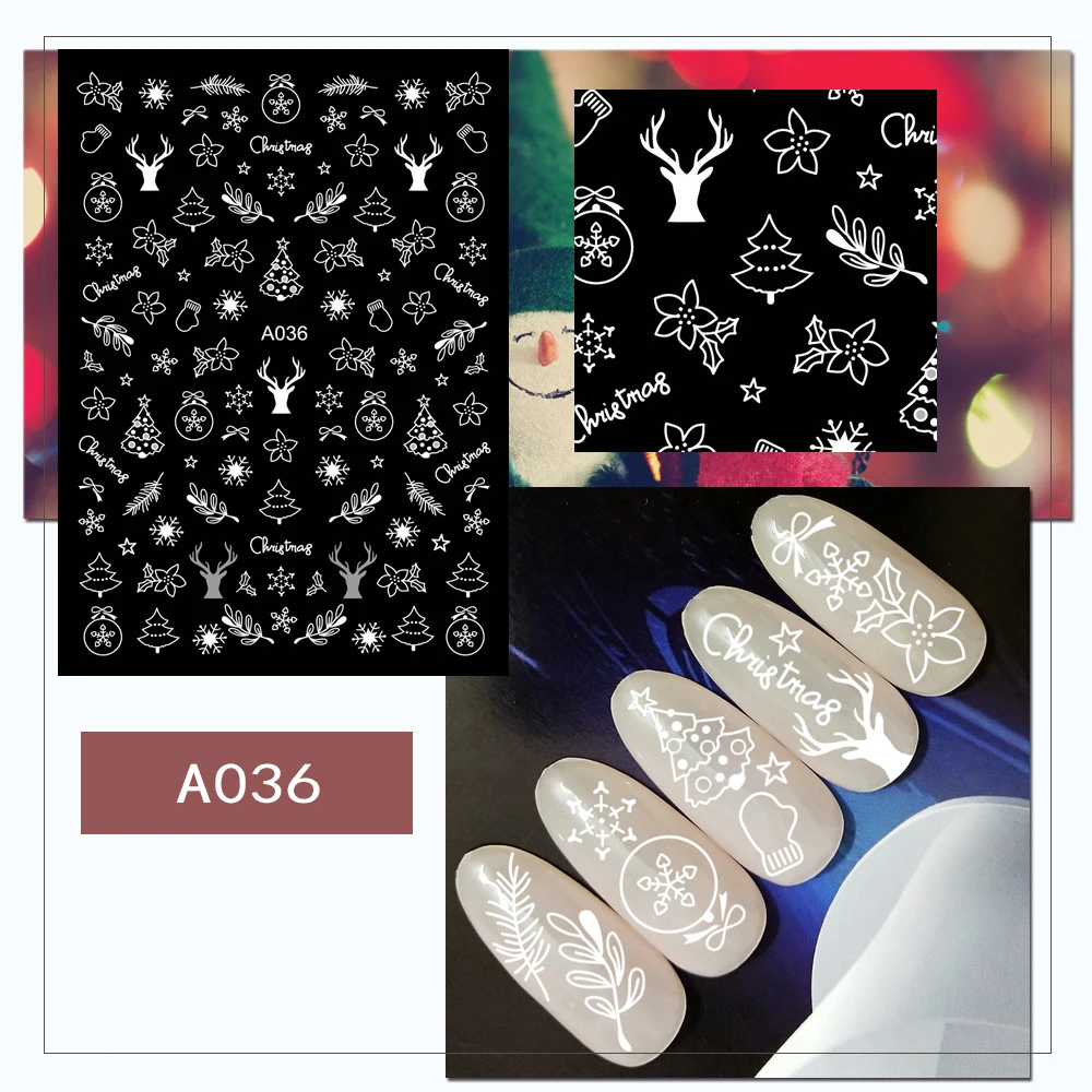 A036white 3D Белый Рождественский дизайн наклейки для ногтей - Цвет: A036white
