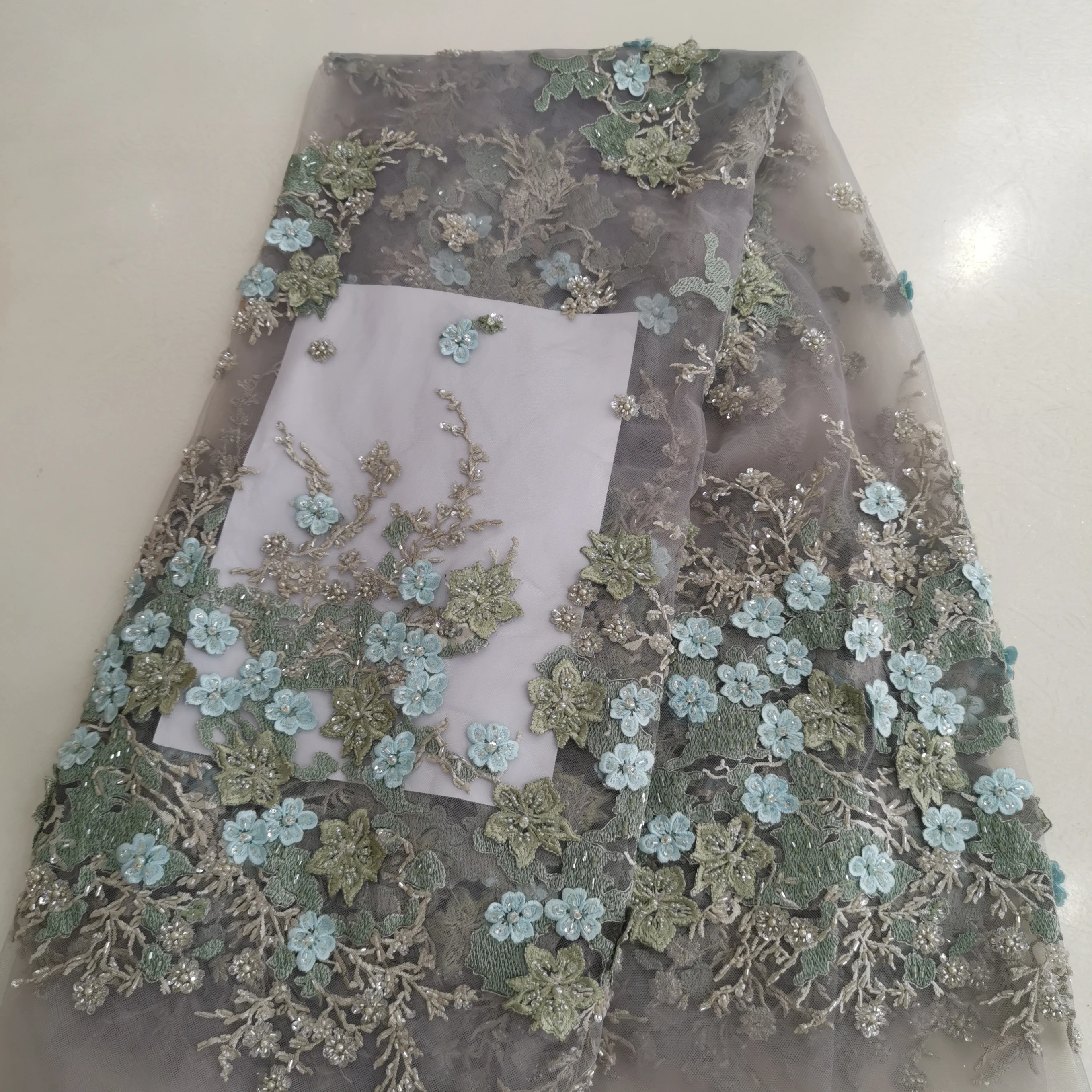 

Embroidery lace latest Net Lace Fabric High Quality 2019 3D Handmade Beads Tulle Lace African Lace Fabric for Nigerian Party