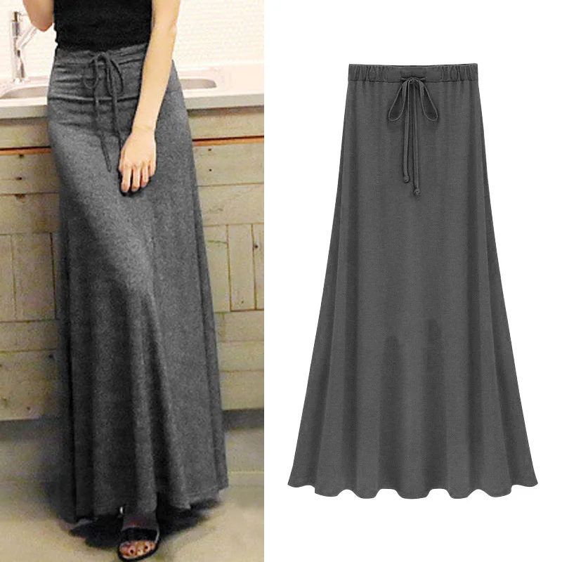 Summer Long Skirts for Women Big Size Black Gray High Waist Split Lace Up Ladies Elegant Bodycon Maxi Skirt Plus Size 5xl 6xl
