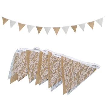 

3m Vintage Wedding Lace Banner Background 13 Flags Burlap Lace Bunting Banner DIY Garland Home Party Festival Decor Pennant