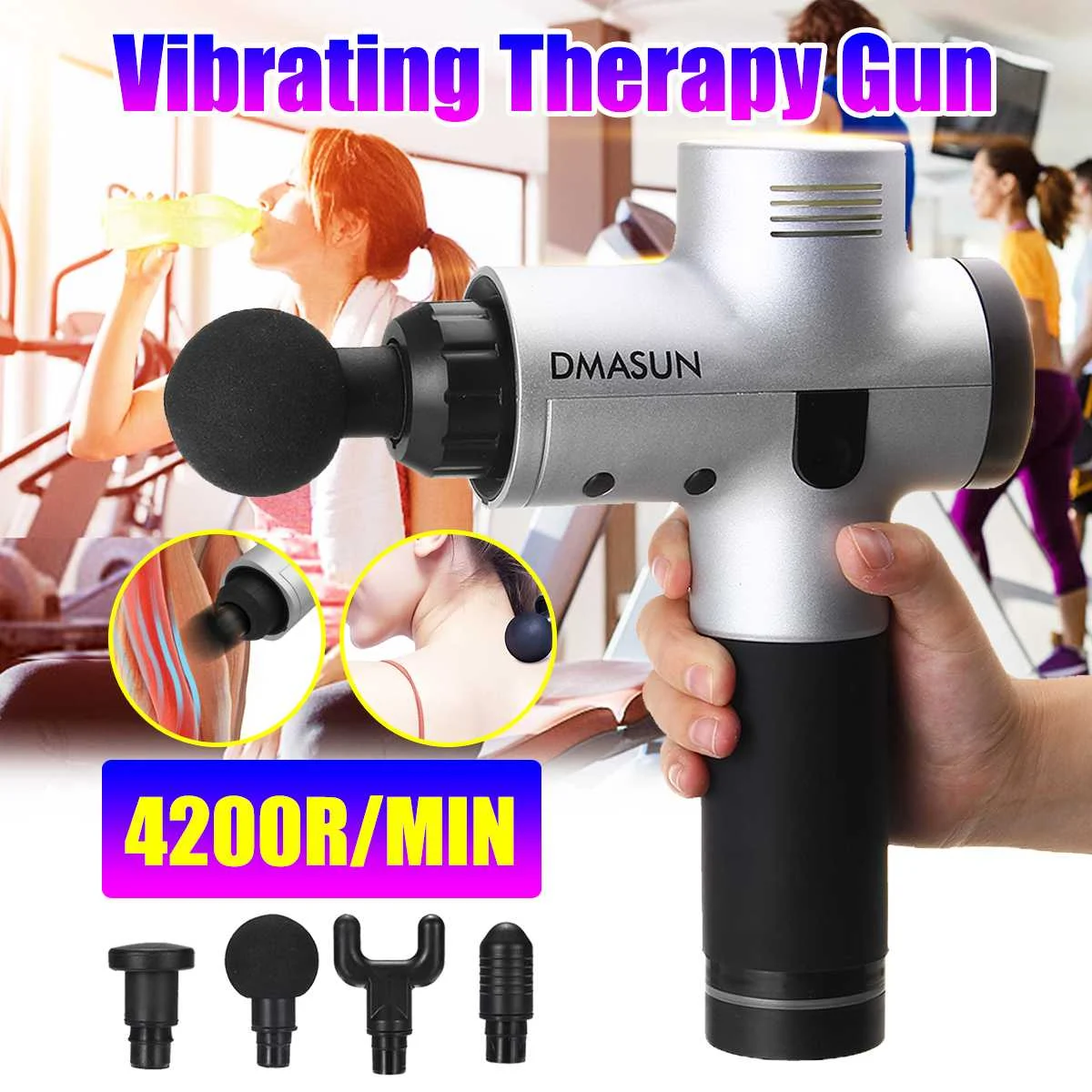 

4200r/min Therapy Massage Guns 3 Gear Muscle Massager Pain Sport Massage Machine Relax Body Slimming Relief 4 Head + Storage Bag