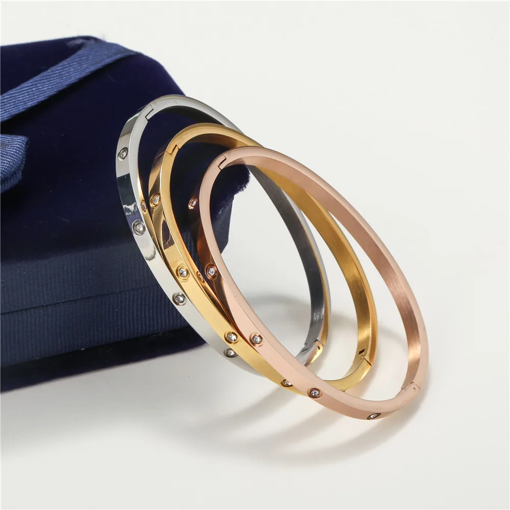 Stainless Steel Cuff Bracelets Bangles For Women Fashion CZ Charm Women Bangle Jewelry Accessories Crystal Bracelet lover Gift 2
