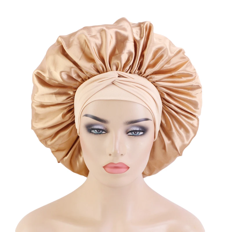 hair clips for women Solid Satin Bonnet with Wide Stretch Ties Long Hair Care Women Night Sleep Hat Adjust Hair Styling Cap Silk Head Wrap Shower Cap Women's Hair Accessories