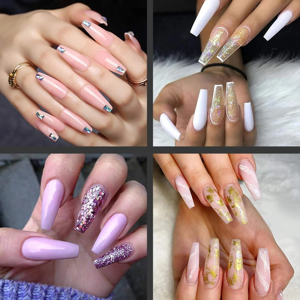 100pcs Set 22 Fashion French Ballerina Fake Nails Art Full Half Acrylic Coffin Straight Round End For Nail Tips Clear White False Nails Aliexpress