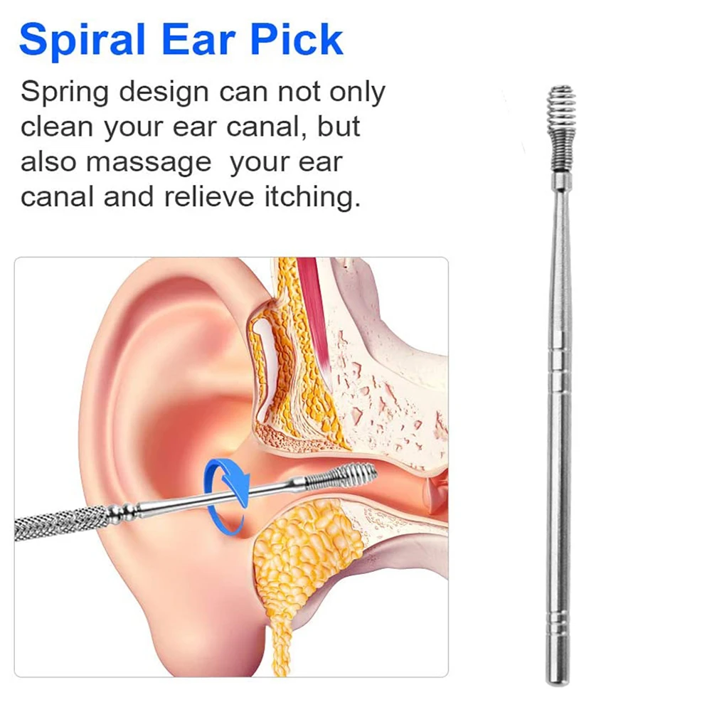 6PCS Ear Cleaner Wax Removal Tool Earpick Sticks Earwax Remover Curette Ear Pick Cleaning Ear Cleanser Spoon Health Care Earpick