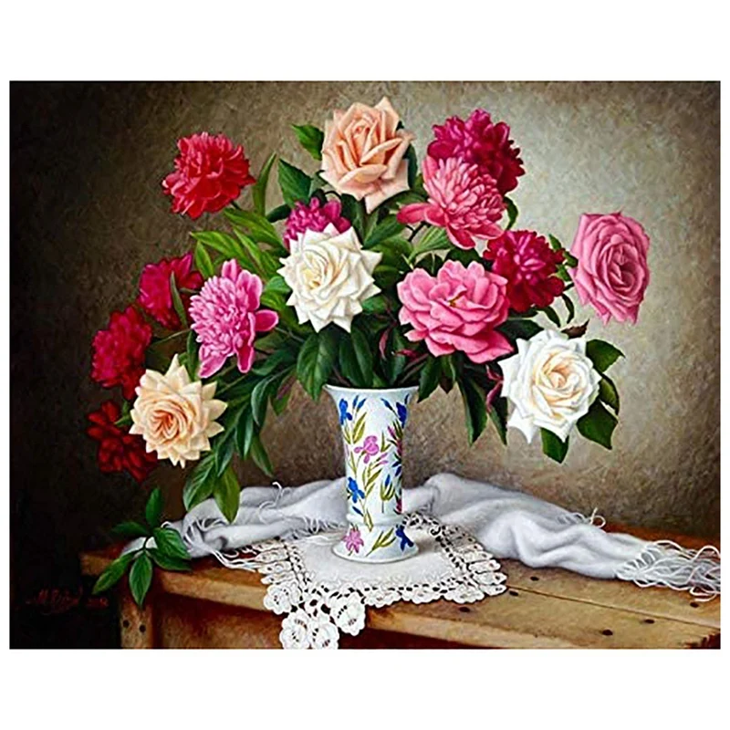 Paint By Number For Adult Painting By Numbers On Canvas Flowers Vase DIY Pigment Oil Painting 