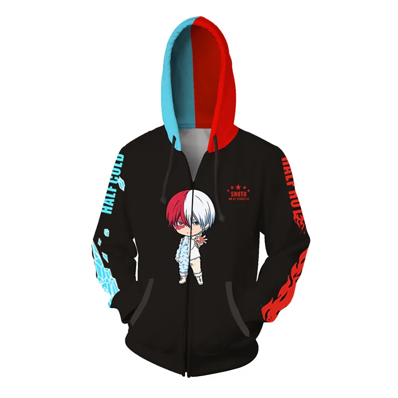 2020 Anime Todoroki Shouto Hoodies My Hero Academia Cosplay Sweatshirt Hooded Zipper Jacket Unisex Sweater0 (3)