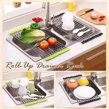 TPR + 304 Stainless Steel Magic Rolling Rack For Kitchen Drainer Rack Magic Rolling Rack