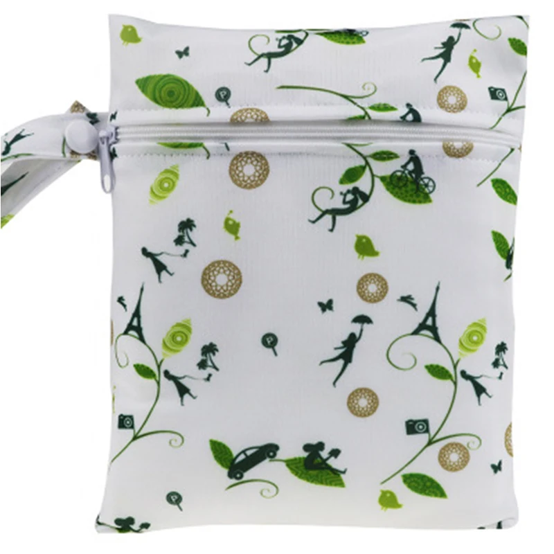 Baby Stroller Waterproof Diaper Hanging Bag Kid Portable Single Zipper Waterproof Reusable Storage Cartoon Printing Wet Dry Bags