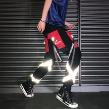 Осенние новые Светоотражающие штаны в стиле хип-хоп, мужские Модные повседневные брюки контрастных цветов, мужские уличные Свободные Комбинезоны, мужские S-2XL