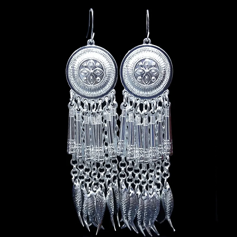 

National wind seedling silver earrings female 2019 female earrings round fish tassel pendant women's jewelry pusheen bijuteria