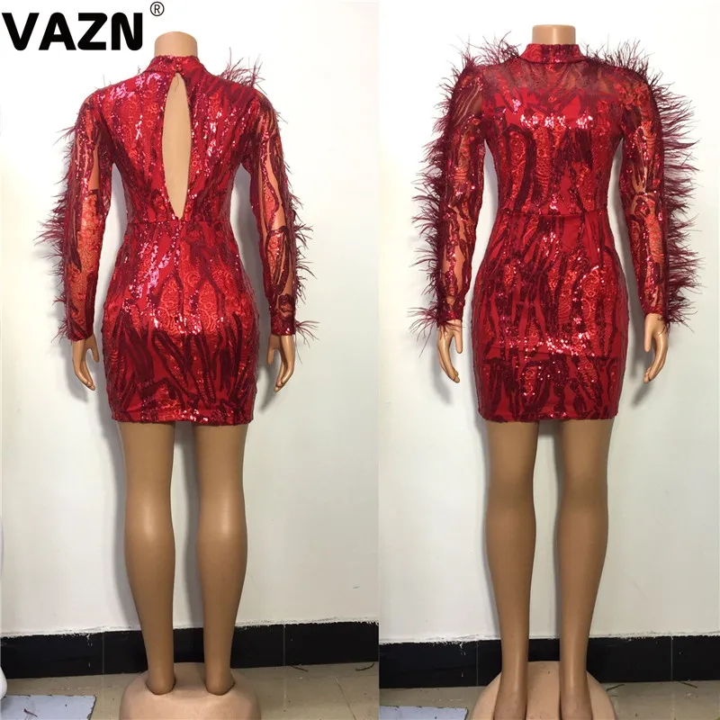 VAZN Новое поступление Весна Повседневные пикантные женские облегающие Мини Короткое платье женская рубашка с О-образным вырезом и длинным рукавом Клубное сексуальное платье
