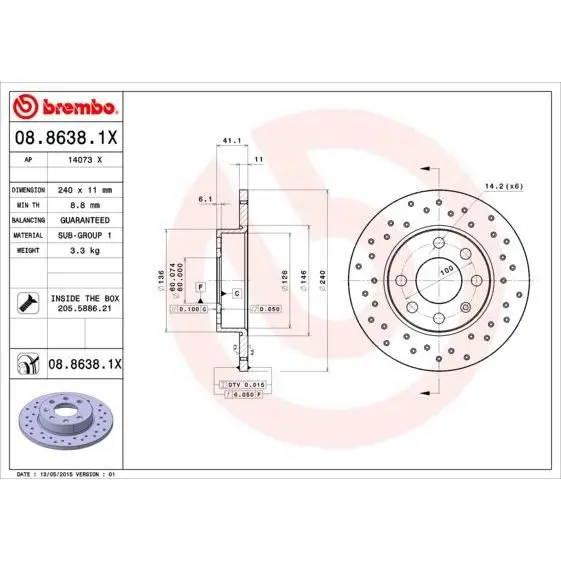 Диск тормозной передний перфорированный\ Opel Corsa 1.0/1.2 00 B