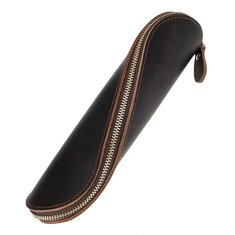 

Leather Pencil Case, Small Vintage Handmade Pen Case with Zipper, Genuine Leather Art Craft Spiral Pen Holder Pencil Pouch (Coff
