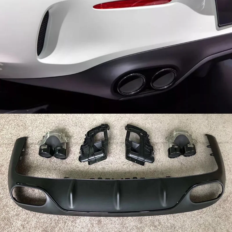 

One set of car bumper diffuser & four out car exhaust tip muffler tip fit for Benz E Coupe E200 E300 upgrade AMG E53 in 2019
