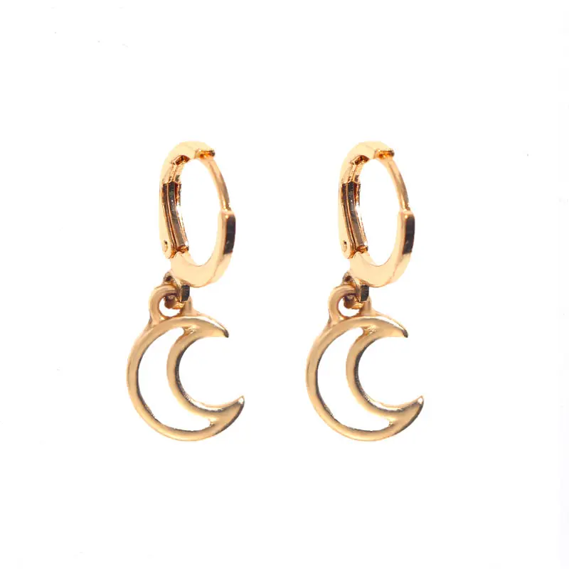 Flatfoosie Fashion New Tiny Eye Hoop Earrings For Women Girl Gold Cartilage Hoop Earrings Jewelry Star Moon Round Charm Earring - Окраска металла: 5GD