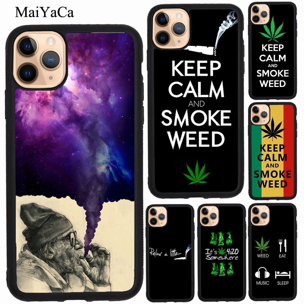 انواع الغسل Weed Leaf Smoking 420 Case For iPhone XR X XS Max SE 2020 6S 8 7 ... coque iphone 11 Keep Calm and Smoke Marijuana
