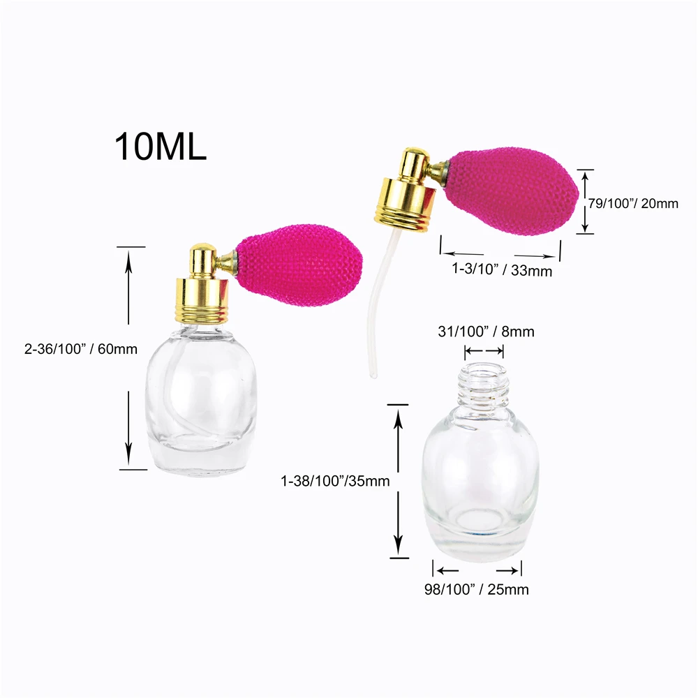 Mini Glass Spray Perfume Bottle with Gold Metal Cap, Short Atomizer, Refillable Small Jars, 5 Different Shape, 10ml, 5 PCs/Bag