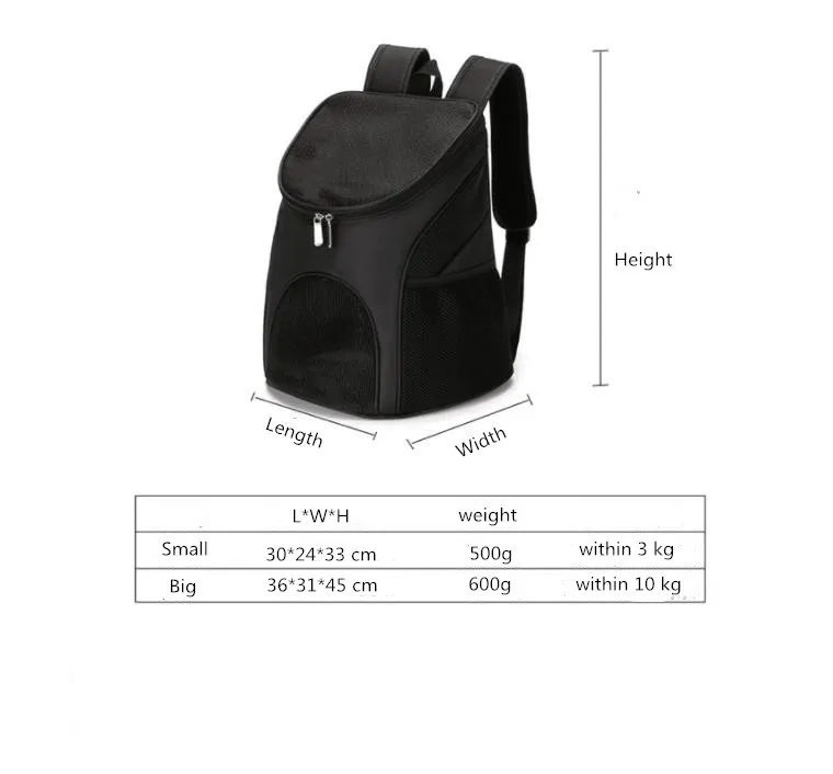 Portable and Foldable Travel Pet Carrier Backpack Size Chart