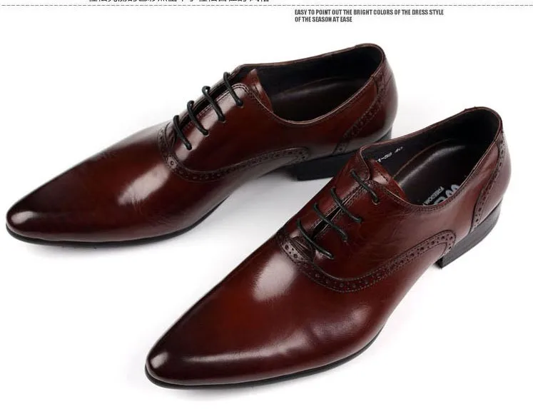 

Men's Leather Shoes Leather Men Shoes Pointed Toe Lace-up Formal Wear Cowhide Not Stuffy Foot Chaussure Homme