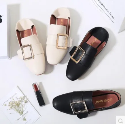 

2017 New Style February England Shoes Women's Square Head Buckle Flat Heel Lazy Slip-on WOMEN'S Shoes