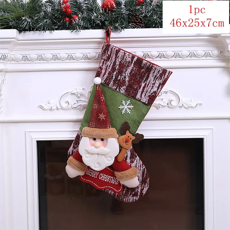 Рождественские чулки, носки, кошка, собака, лось, Navidad, год, мешок для конфет Рождество, украшения, рождественские елки, вечерние подарочные сумки для детей - Цвет: 1pc 46x25x7cm