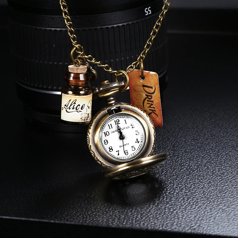 Мужские и женские карманные часы в ретро стиле с бронзовым циферблатом в китайском стиле, ностальгическое ожерелье, карманные часы с подвеской для ключей, бутылка желаний
