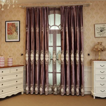 

Purple Italian Velvet Rope Embroidery Simple Velvet Embroidery Shade Curtains for Living Dining Room Bedroom.