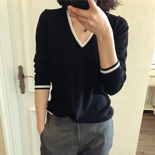 Suéter de punto con cuello en V para mujer, Jersey elegante de punto de Cachemira de algodón mezclado, suéteres de punto para Otoño e Invierno 2021